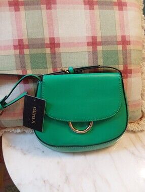 NWT Forever 21 Faux Leather Saddle Bag, Green Small Purse With Shoulder Strap